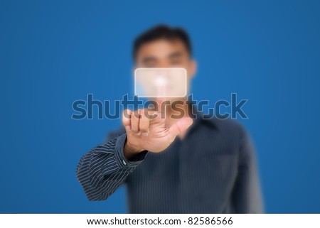 Business man pushing touch screen icon