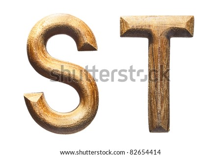 Alphabet made from wood, isolated on white background.