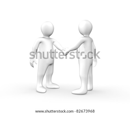 3d men shaking hands against a white background