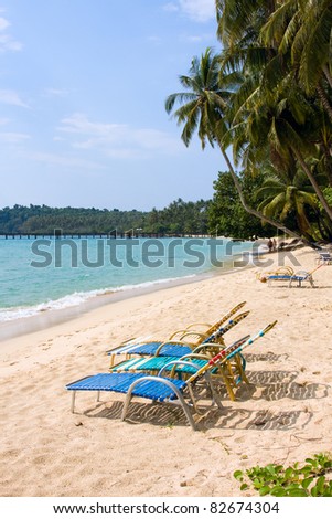 Chair under palm tree on tropical beach