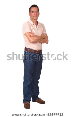 Full Length Portrait of Attractive Middle Age Man Smiling with Arms Folded Royalty-Free Stock Photo #82699912