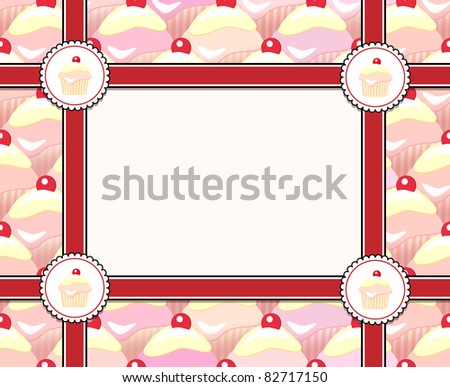 Repeating rows of cupcakes ribbons and label with space for your image or text. Also available in vector format
