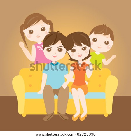 Family sitting on the sofa in the living room