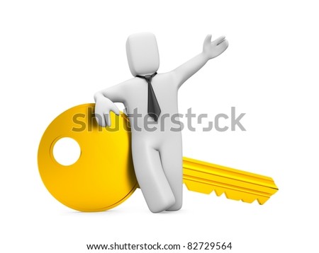 Businessman with key. Image contain clipping path