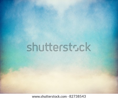 Fog and clouds on a vintage, textured paper background with a color gradient.  Image has a distinct paper grain at 100%.