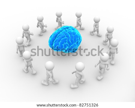 3d people- human character end blue brain. This is a 3d render illustration
