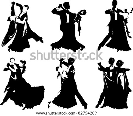 silhouettes of people dancing the waltz (vector illustration); Royalty-Free Stock Photo #82754209