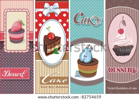 Beautiful Vintage card with sweet cupcake. Dessert set banners design invitation background. Vector happy birthday Illustration.