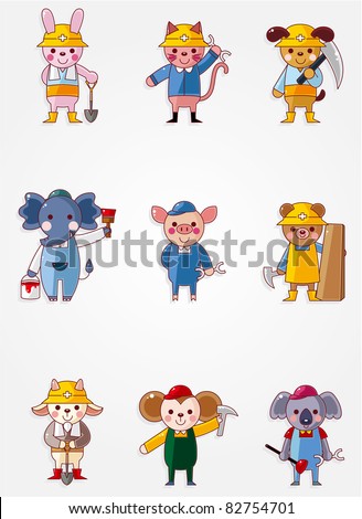 Cartoon animal worker icons,Building industry