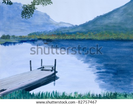 Acrylic Painting of an Idyllic Lake in Austria made of a Private Artist