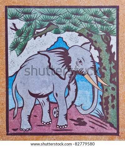 Elephant painting on a wall in Chinese temple