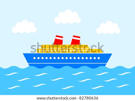 Blue ship on blue sea