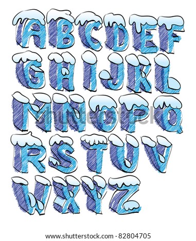 cartoon snow alphabet hand lettered - illustration