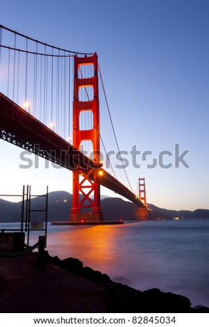 Golden Gate bridge at night with long shutter speed, long exposure photography.