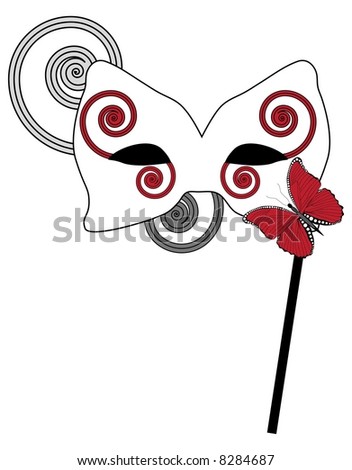 Red and gray carnival butterfly mask (also available as a vector)