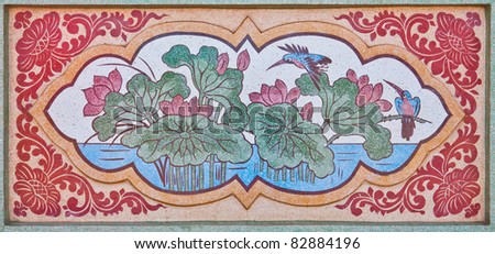 Lotus painting on a wall in Chinese temple