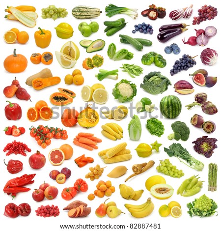Rainbow collection of fruits and vegetables Royalty-Free Stock Photo #82887481