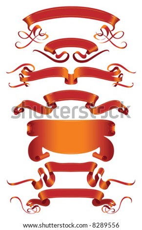 Vector set of red banners, ribbons.