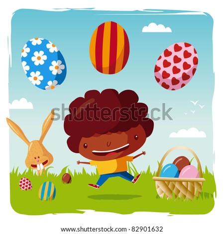 happy easter - boy and easter eggs