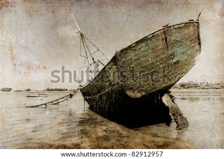 vintage picture of an old wreck in an atlantic bay