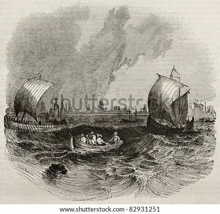 Astrakhan old view from the sea, southern Russia. By unidentified author, published on Magasin Pittoresque, Paris, 1840