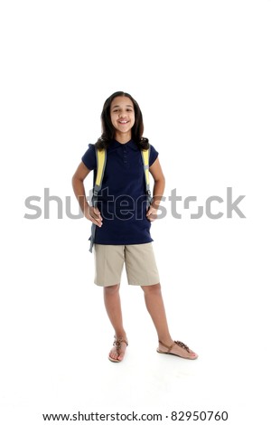 Picture of a child going to school set on white background