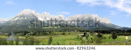 The mountain range Wilder Kaiser is located in Tirol in Austria; panorama picture Mountain range Wilder Kaiser
