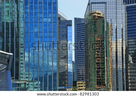 Reflections in windows of modern office buildings (Downtown. Vancouver. Canada)