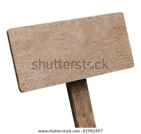 Brown wooden signboard against white background