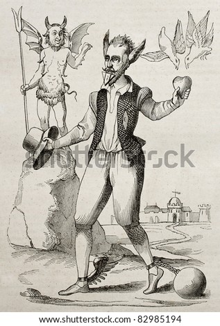 The Time Man, old 16th century caricature. By unidentified author, published on Magasin Pittoresque, Paris, 1840