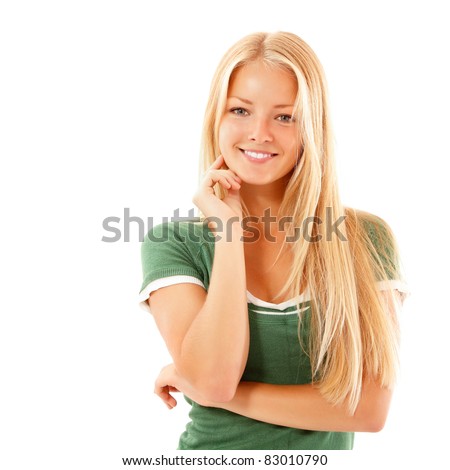teen girl beautiful cheerful enjoying isolated on white background