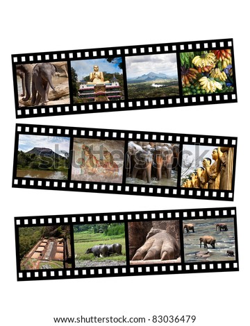 Images of Sri Lanka displayed on black and white film strips, isolated on white.