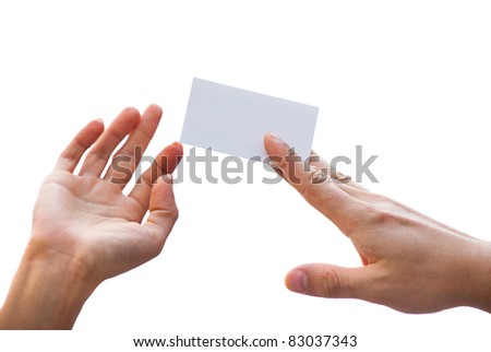 empty card in a hand isolated on a white background