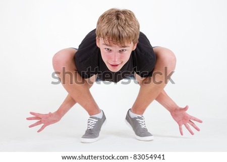 Teenager bboy training on white background