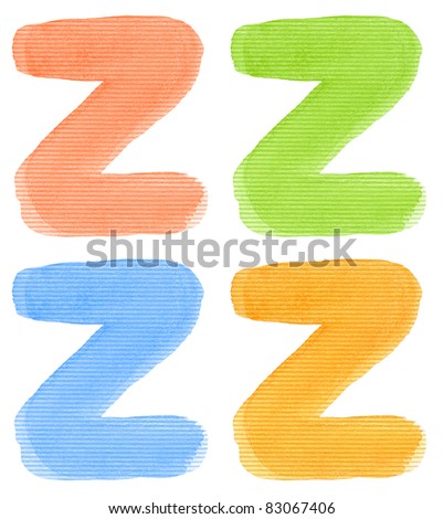 Watercolor alphabet letter, different colors, isolated.