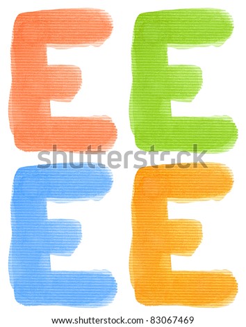 Watercolor alphabet letter, different colors, isolated.