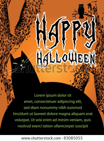Halloween Poster with black cat and owl.