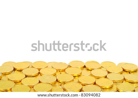 Gold coins of one euro boarder, isolated on white