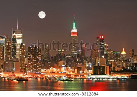 Manhattan Skyline at Christmas Eve, New York City