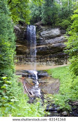 Waterfall in green forest, Michigan USA