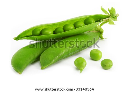 Pods of green peas sweet, isolated on a white background Royalty-Free Stock Photo #83148364