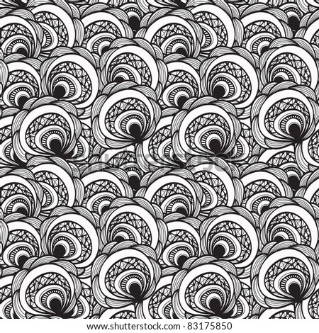 vector seamless abstract floral monochrome pattern, 4 clipping masks