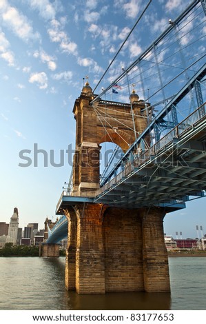 Historic suspension bridge in Cincinnati, Ohio, USA.