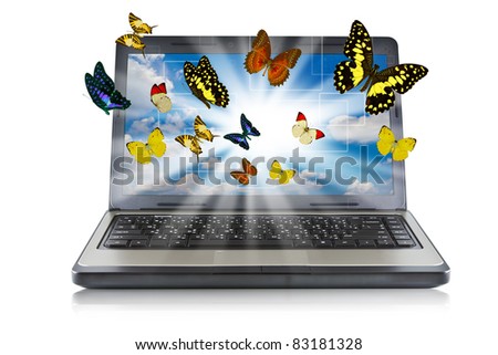 Butterfly reaches out of Laptop