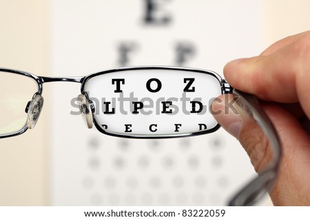 Looking through glasses at an eye exam chart Royalty-Free Stock Photo #83222059