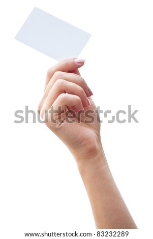 empty card in a hand isolated on a white background