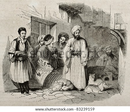 People in a Constantinople street. By unidentified author, published on Magasin Pittoresque, Paris, 1840