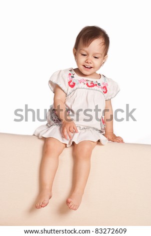 portrait of a cute little girl on white