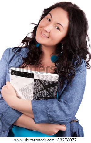 Picture of happy woman with big notepad