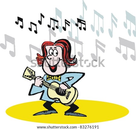 Vector cartoon of happy musician playing guitar